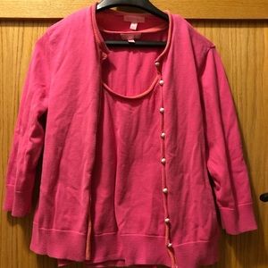 Lilly Pulitzer sweater set hibiscus pink and orange shell and cardigan medium